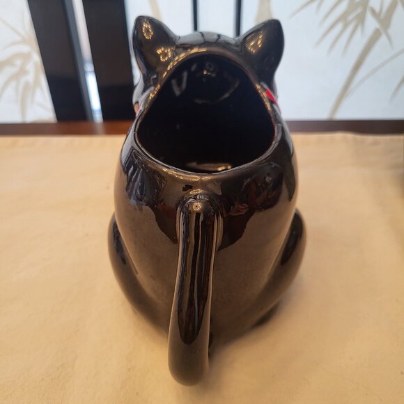50s Shaffordshire Redware Black Cat Kitten Pitcher Creamer - Hand Decorated - Picture 3 of 6
